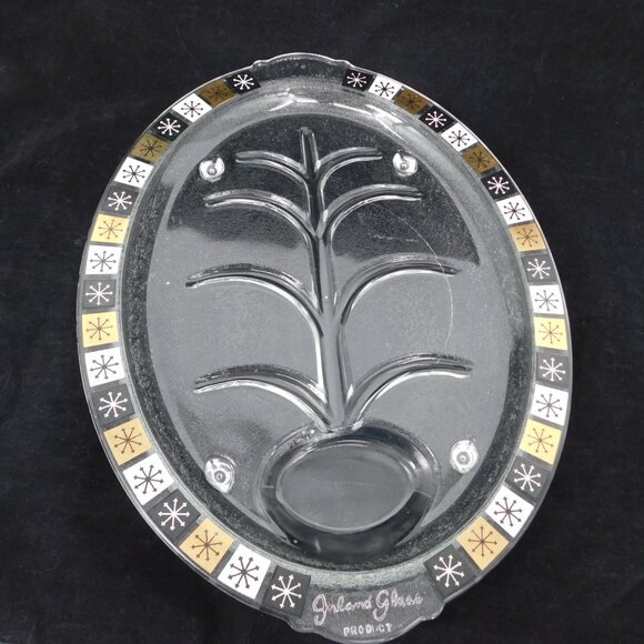 Inland Glass 14.5" Oval Atomic Sunburst Meat Serving Tray with Juice Well MCM - Picture 5 of 10